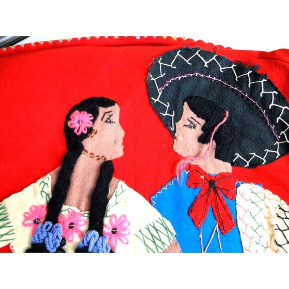 Vintage 40s jacket Wool Medium LOPEZ  MEXICO Embellished FELT Couple On Back Red - Picture 6 of 12
